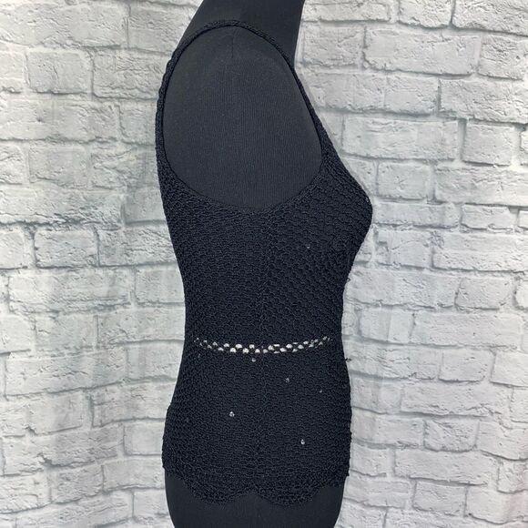 The limited hand knit scoopneck fitted tank w/sequins all black sz medium women - Picture 3 of 9